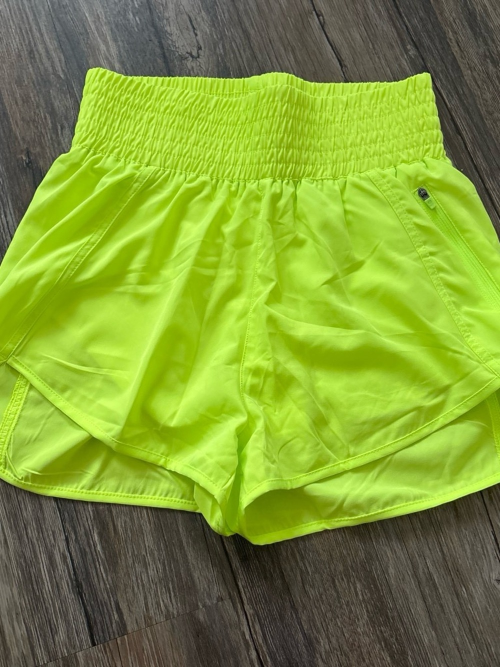 Amazon Neon Yellow High-Waist Athletic Shorts with Zipper Pocket